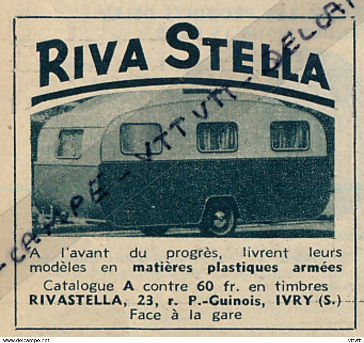 Ancienne Publicité (1955) : Caravanes RIVA STELLA, Ivry-sur-Seine - Publicités