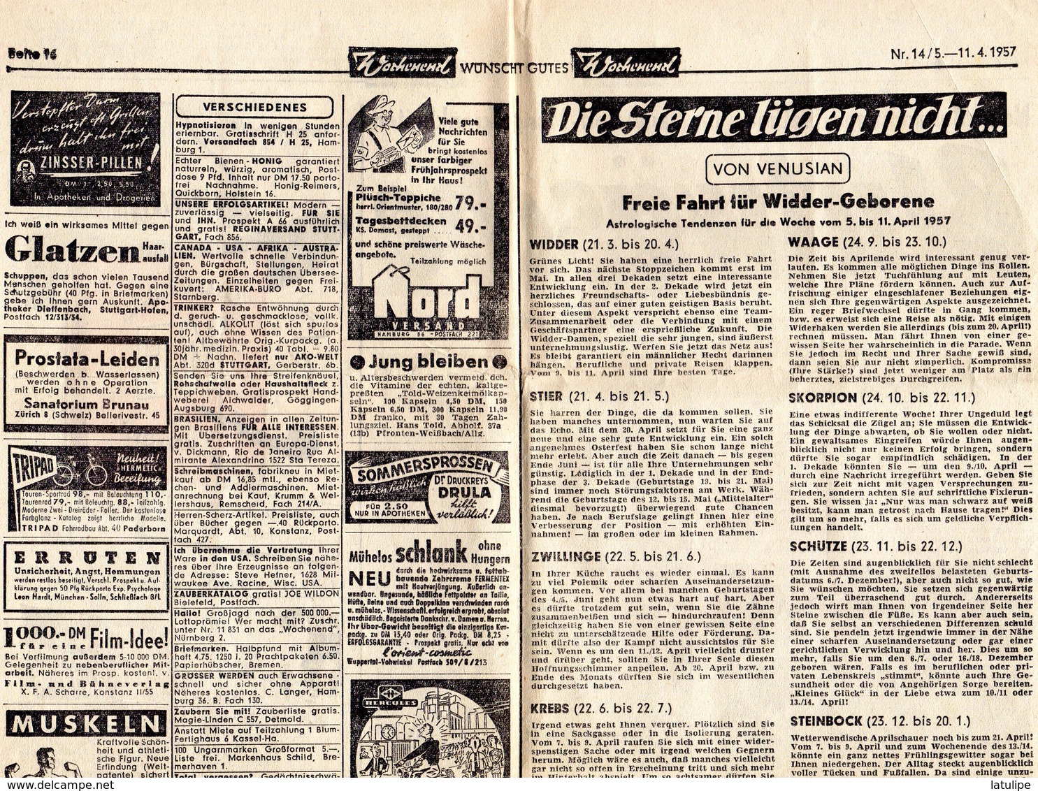 1 Page Recto-Verso Du Journal Allemand ( BLUTWASCHE ) De L'Actualité Speciale Du 11-04-1957 - Autres & Non Classés