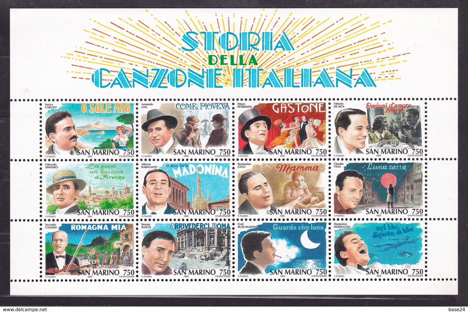1996 San Marino Saint Marin STORIA DELLA CANZONE ITALIANA Foglietto Di 12v. MNH** Souv. Sheet - Blocchi & Foglietti