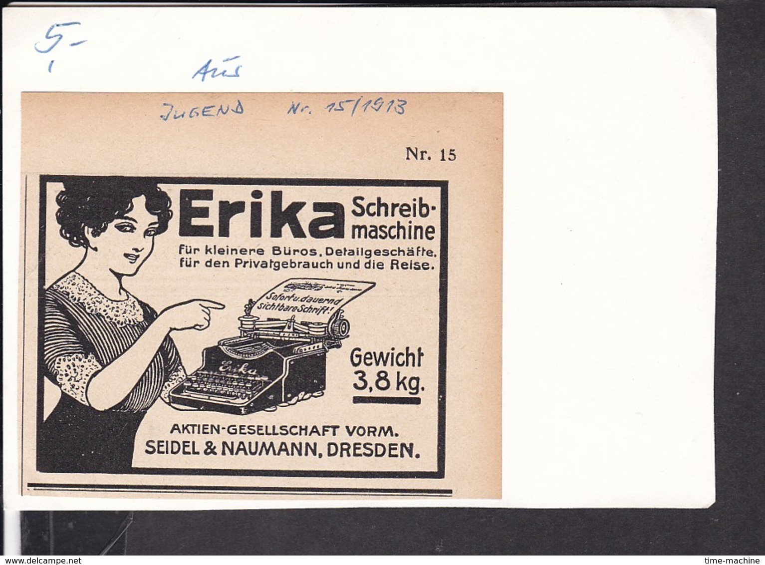 2  Werbeanzeigen Schreibmaschine , Yost Schreib Maschine Und Erika Schreibmaschine  1913 / 1897 - Werbung