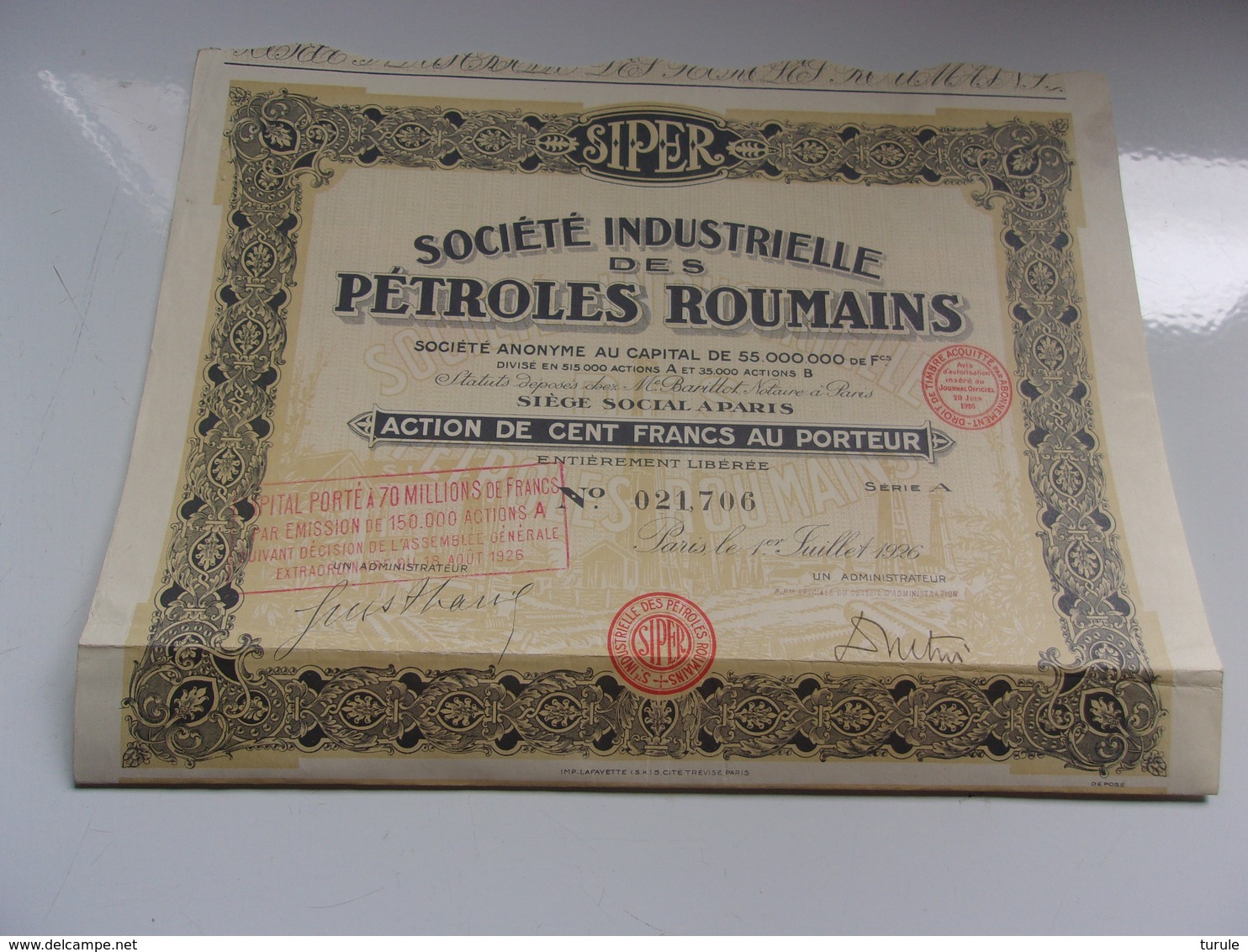 SIPER Industrielle Des Petroles Roumains (100 Francs) - Other & Unclassified