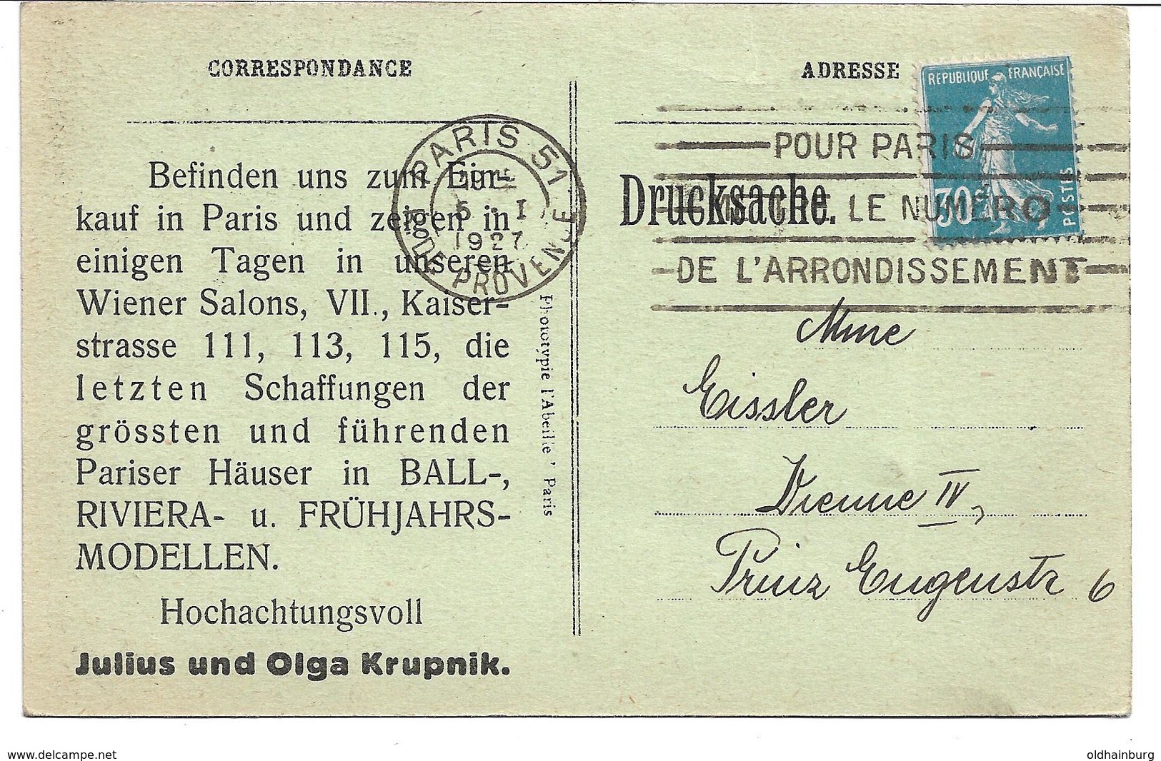 3080d: AK 1927, Werbekarte Wiener Kürschner Aus Paris, Sehr Interessant- Text Lesen ! - Werbepostkarten