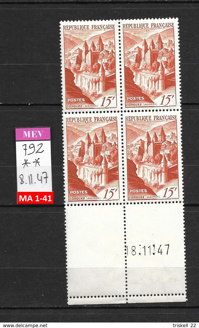 Timbre N° 792** Conques Coin Daté  : 18-11-47 - Nuovi