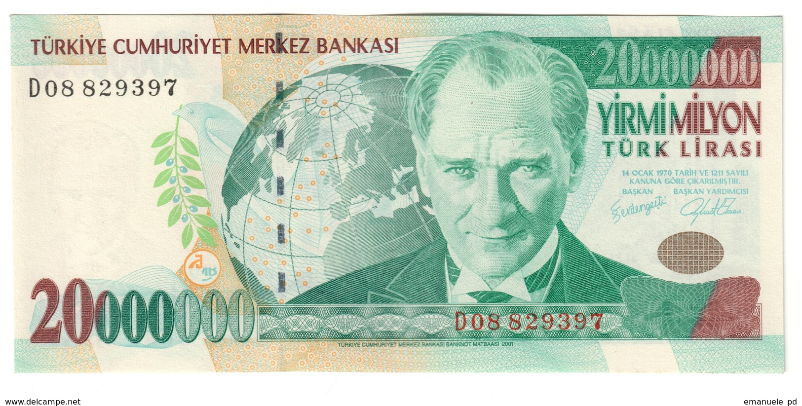 Turkey 20000000 Lirasi 2001 AUNC - Turchia
