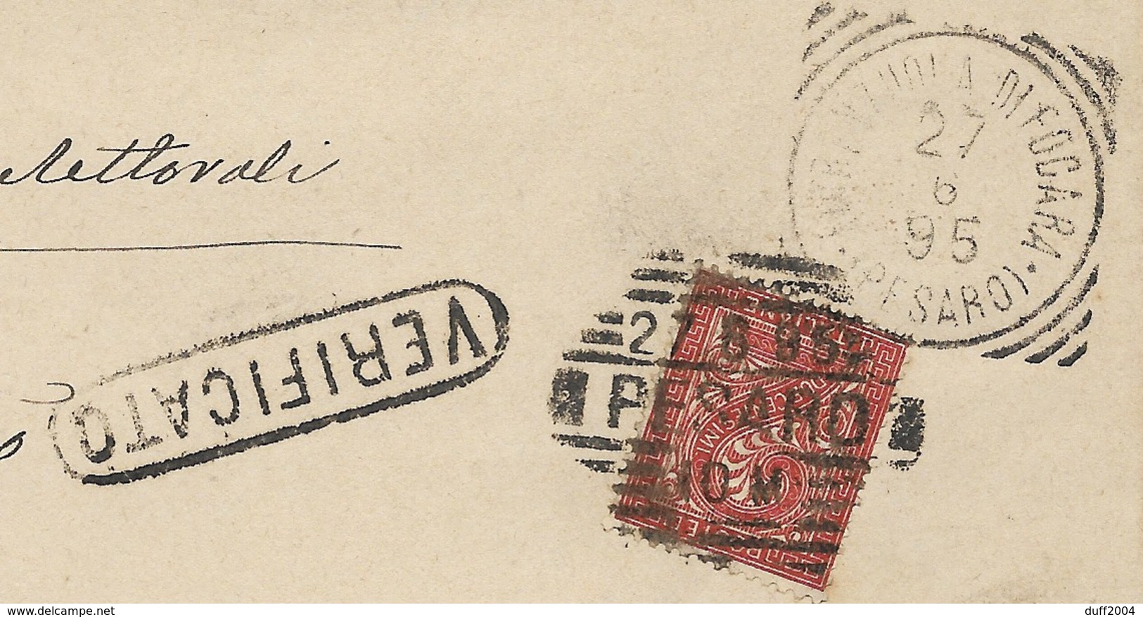 DA SASSOCORBARO PER CITTA' - 21.12.1894 - " VERIFICATO "- VALENTINA. - Storia Postale