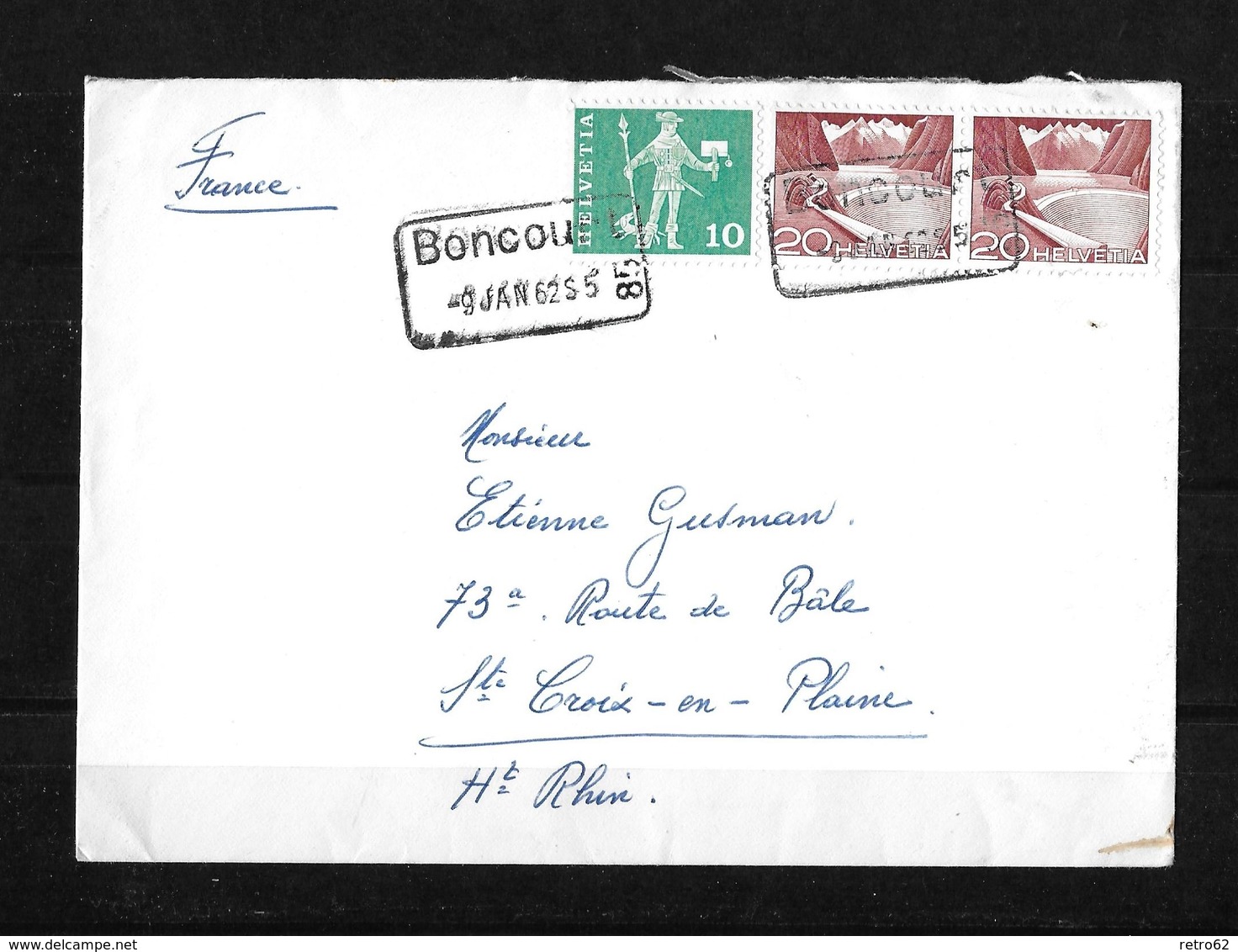 HEIMAT JURA → Breif Mit Bahnstempel Boncourt 1962 Nach St.Croix - Storia Postale