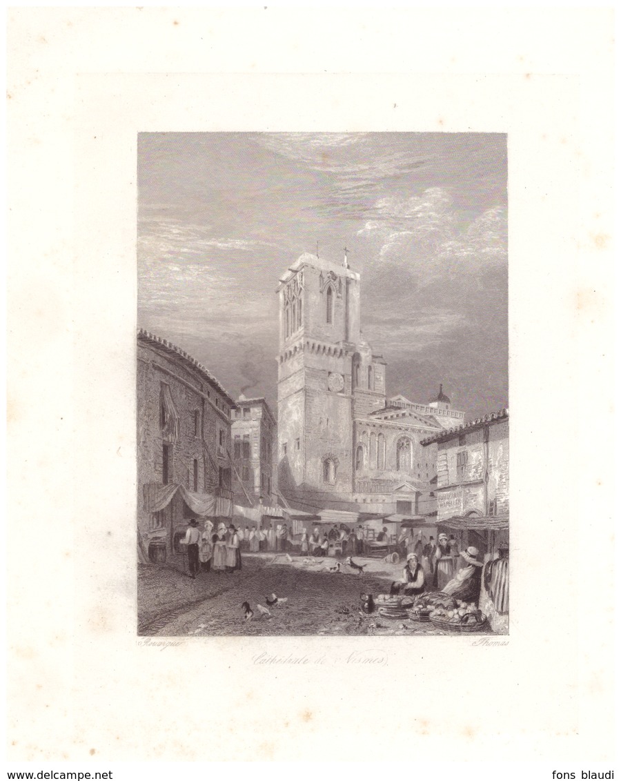 Vers 1850 - Gravure Sur Acier - Nîmes (Gard) - La Cathédrale - FRANCO DE PORT - Estampes & Gravures