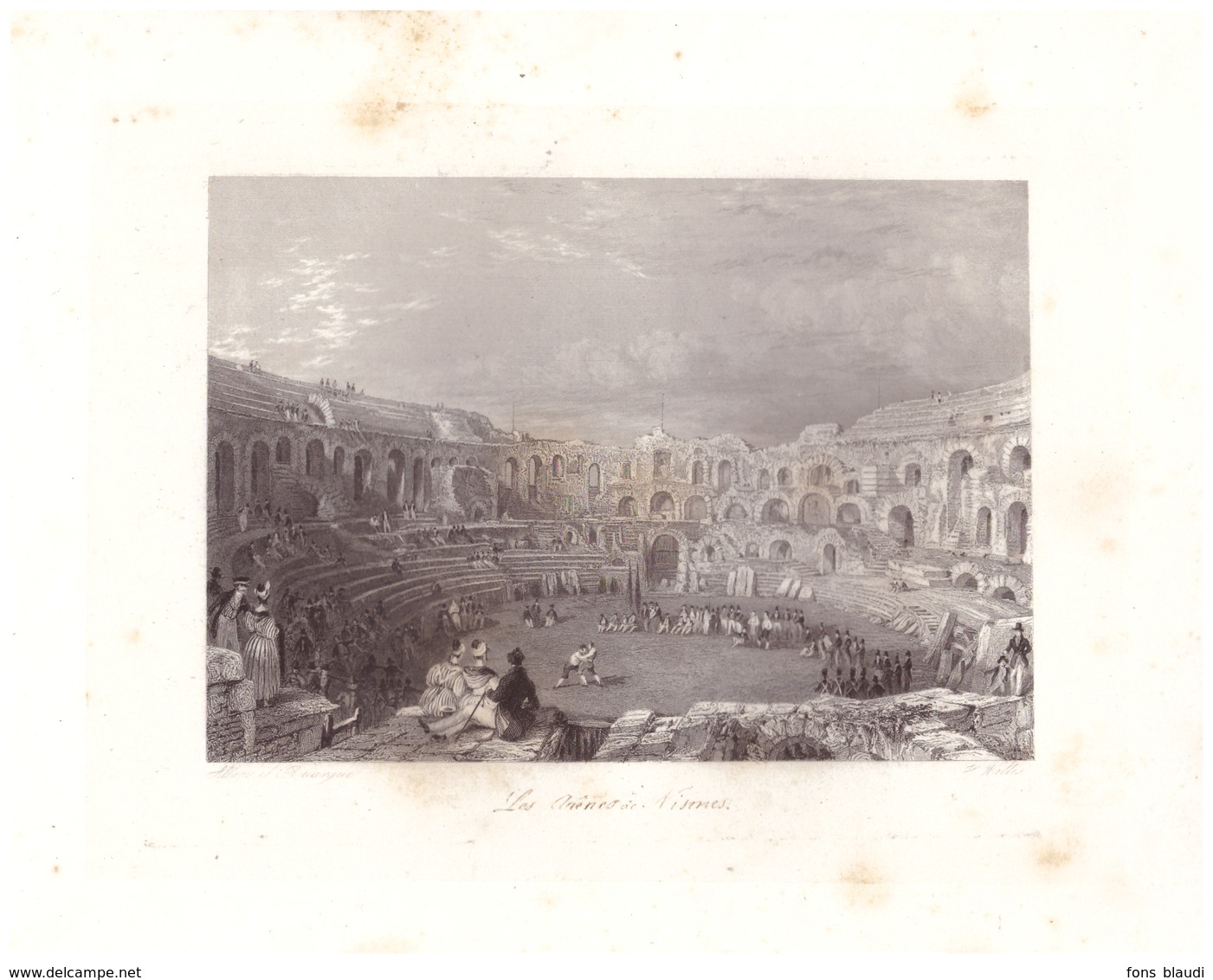 Vers 1850 - Gravure Sur Acier - Nîmes (Gard) - Les Arènes - FRANCO DE PORT - Estampes & Gravures