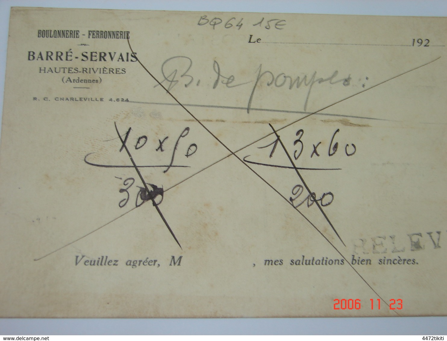 C.P.A.- Hautes Rivières (08) - Boulonnerie Ferronnerie - Maison Barré Servais - Années 1920 - SUP (BQ 64) - Autres & Non Classés