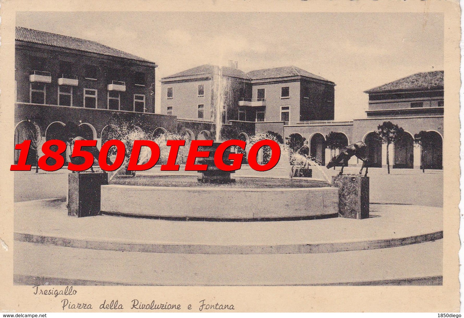 TRESIGALLO - PIAZZA DELLA RIVOLUZIONE E FONTANA F/GRANDE VIAGGIATA 1941 ANIMATA - Ferrara