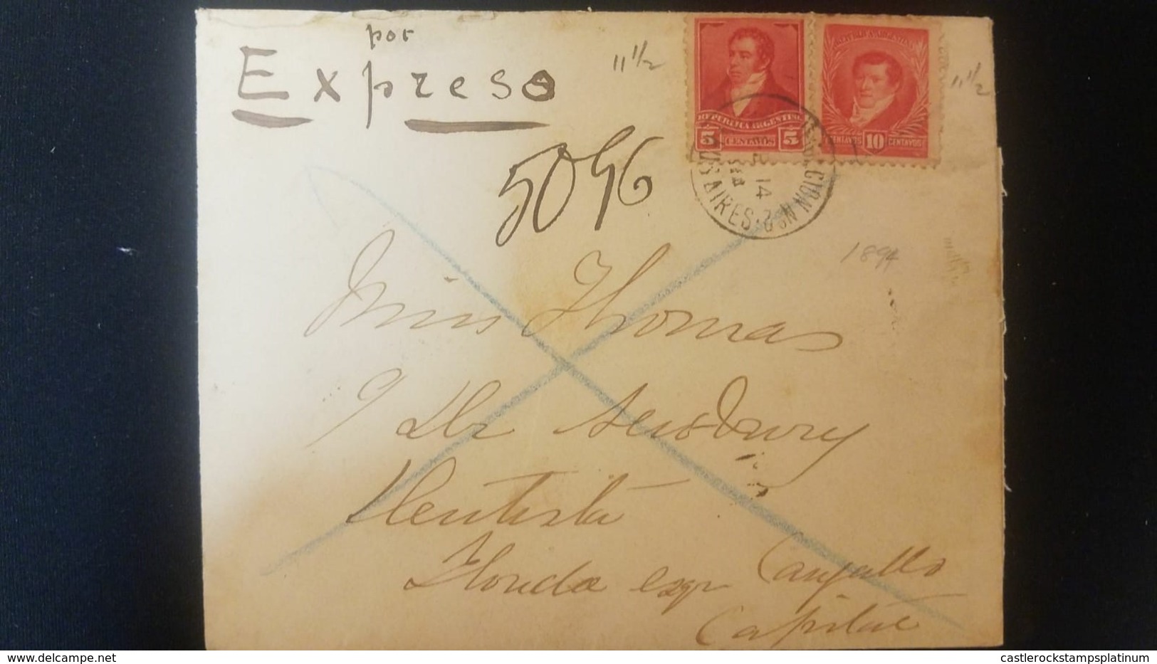 O) 1895 CIRCA - ARGENTINA, DIPLOMATIC MAIL  EXPRESS - EXPRESO, RIVADAVIA SCT 96 5c, BELGRANO SCT 98 10c, XF - Covers & Documents