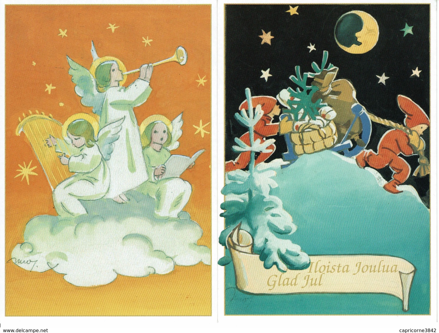 1993 - FINLANDE - 2 Entiers Postaux Pour Vœux De Noël (cartes 10 Et 11) - Lutins Tirant Un Traineau Et Anges Musiciens - Postal Stationery