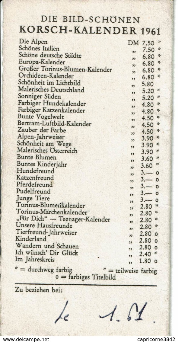 1961 - Mini Calendrier De Poche Allemand "ICH WÜNFCH' DIR GLÜCK" - "Je Te Souhaite Bonne Chance" - Klein Formaat: 1961-70