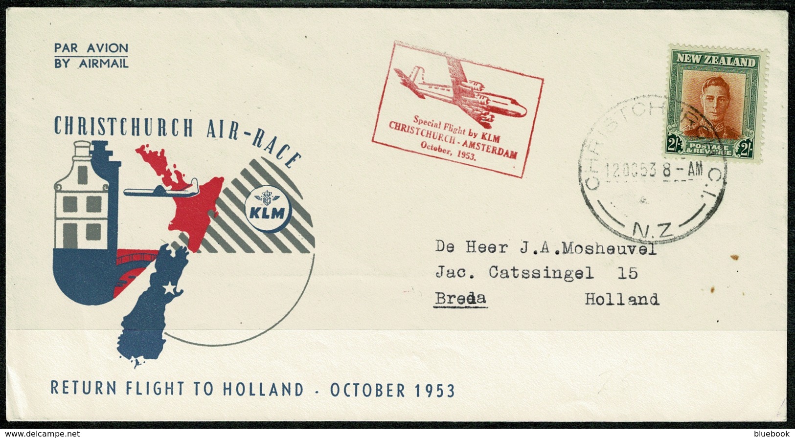 Ref 1301 - 1953 KLM Christchurch New Zealand Air Race - Reurn Flight To Holland - Aviation - Lettres & Documents
