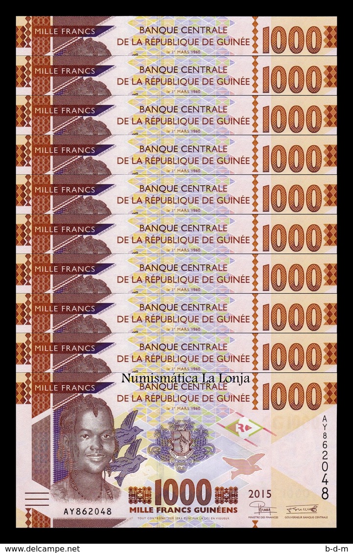 Guinea Lot Bundle 10 Banknotes 1000 Francs 2015 Pick 48 SC UNC - Guinée