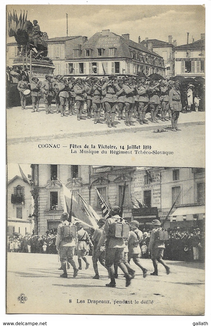 16-COGNAC-Fêtes 14.07.1919 N°8-2 Vues - Musique Régiment Tchéco-Slovaque Et Drapeaux Pendant Le Défilé...  Animé - Cognac