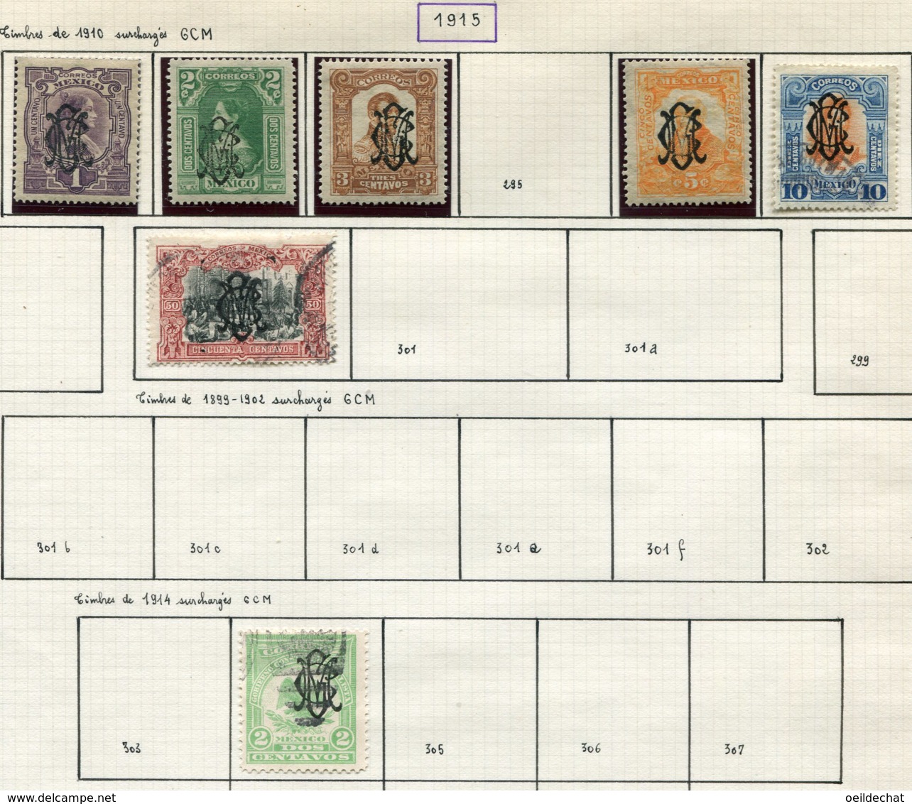13238 MEXIQUE Collection Vendue Par Page N°292/4, 296/7, 300, 304 */ °  1915   B/TB - Mexiko