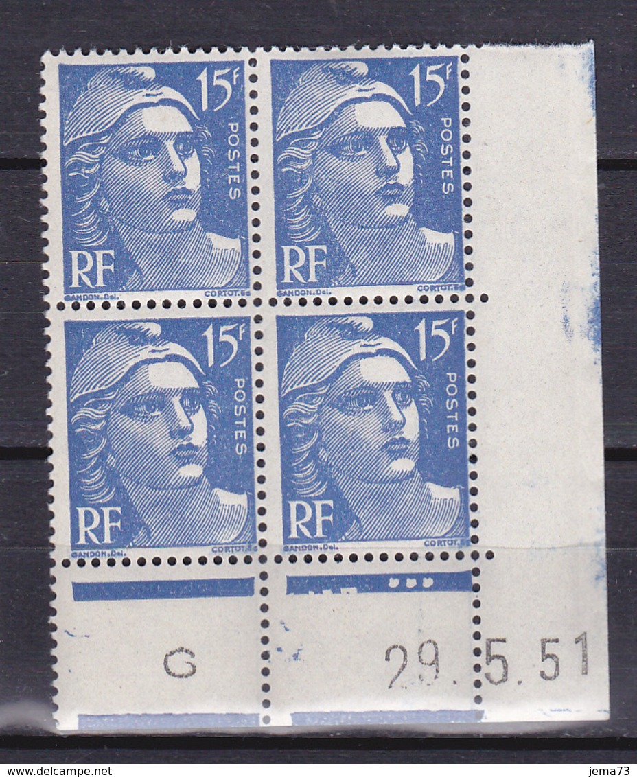 N° 886 Marianne De Gandon Bloc De 4 Timbres Coins Datés 29.5.51  Timbres Neuf Impeccable - 1950-1959