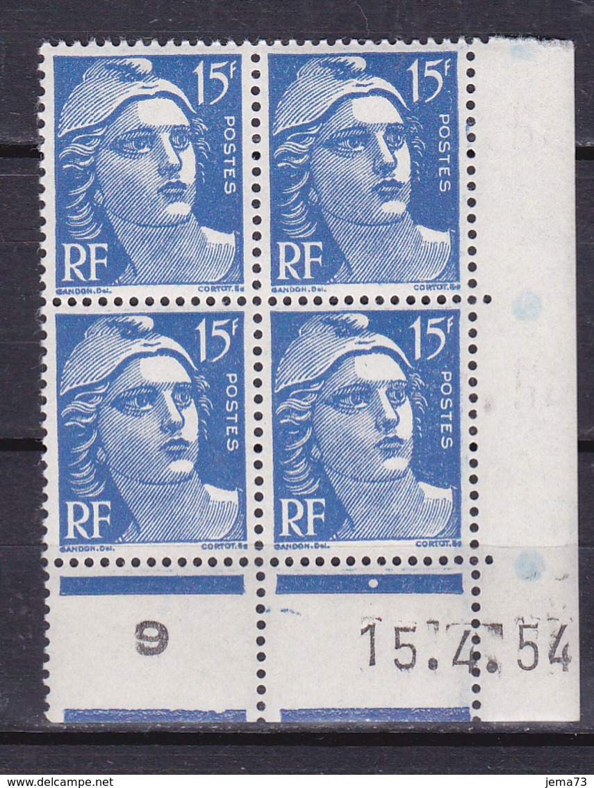 N° 886 Marianne De Gandon Bloc De 4 Timbres Coins Datés 15.4.54  Timbres Neuf Impeccable - 1950-1959