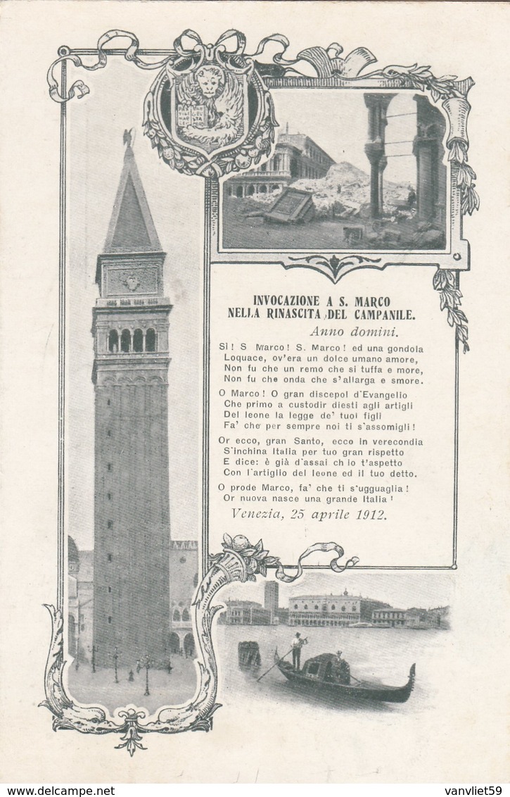 VENEZIA-INVOCAZIONE A SAN MARCO NELLA RINASCITA DEL CAMPANILE-BELLA CARTOLINA NON VIAGGIATA ANNO 1912 - Venezia (Venice)