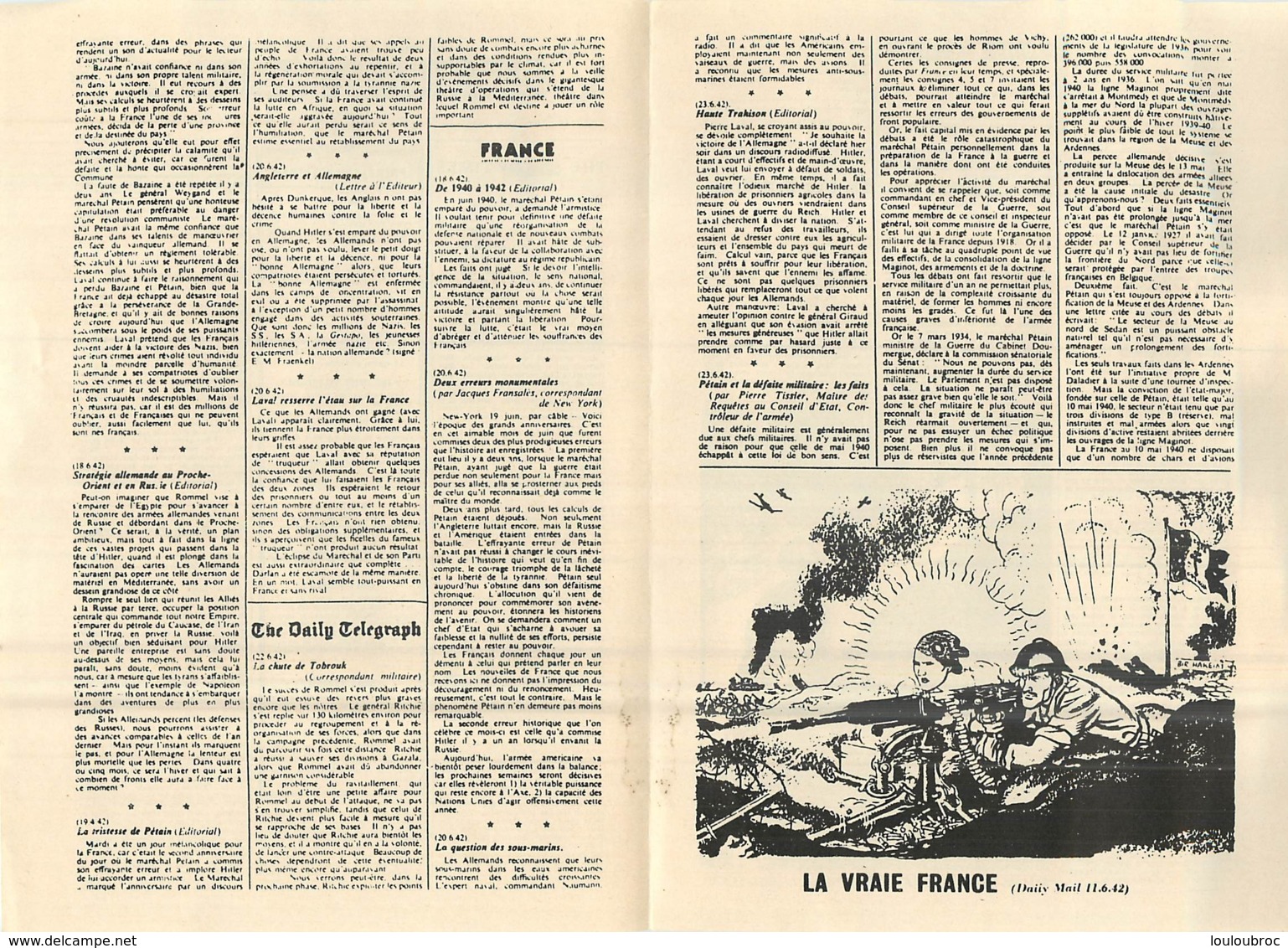REVUE DE LA PRESSE LIBRE EXTRAIT DOUBLE PAGE   RESISTANCE   1942 - 1939-45