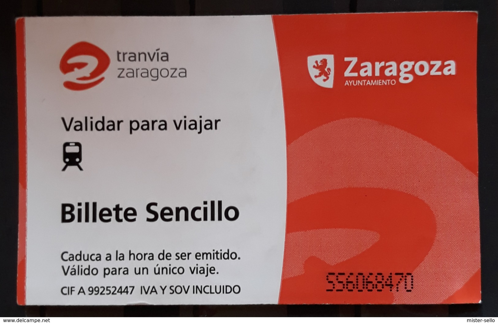 TRANVIA. TARJETA TICKET DE UN VIAJE. ZARAGOZA - ESPAÑA. - Europa