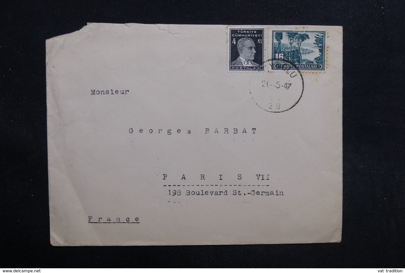 TURQUIE - Enveloppe De Istanbul  Pour Paris En 1947 -  L 31586 - Lettres & Documents