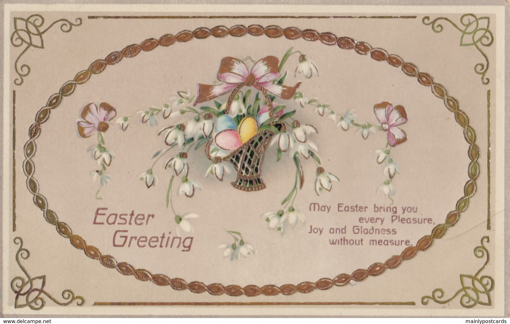 AQ31 Greetings -Easter Greeting - Basket With Eggs And Flowers - Easter