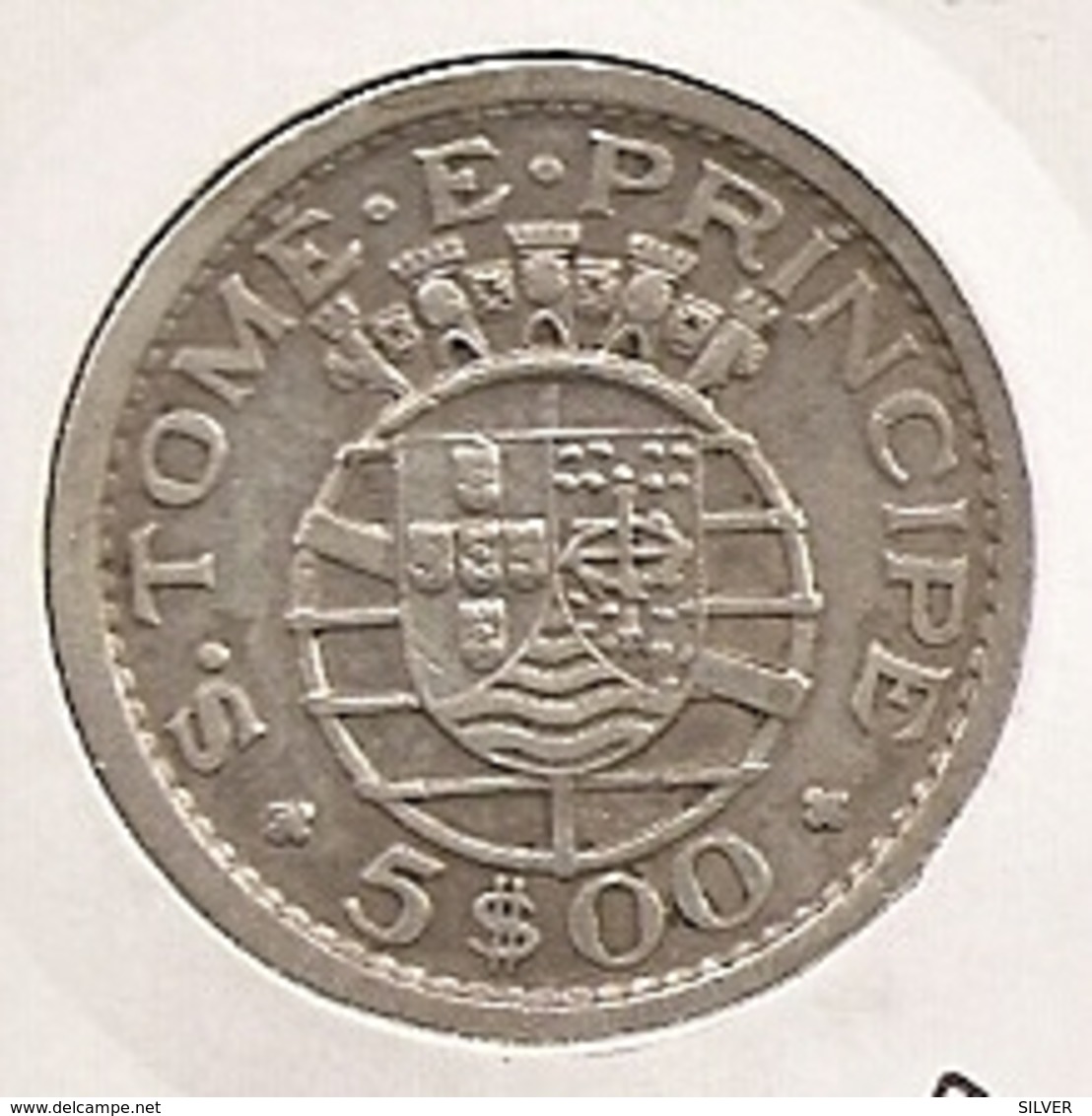 SAO TOME PRINCIPE SAINT THOMAS AND PRINCE 5$ ESCUDOS 1951 SILVER DIFICILLE - Sao Tome And Principe