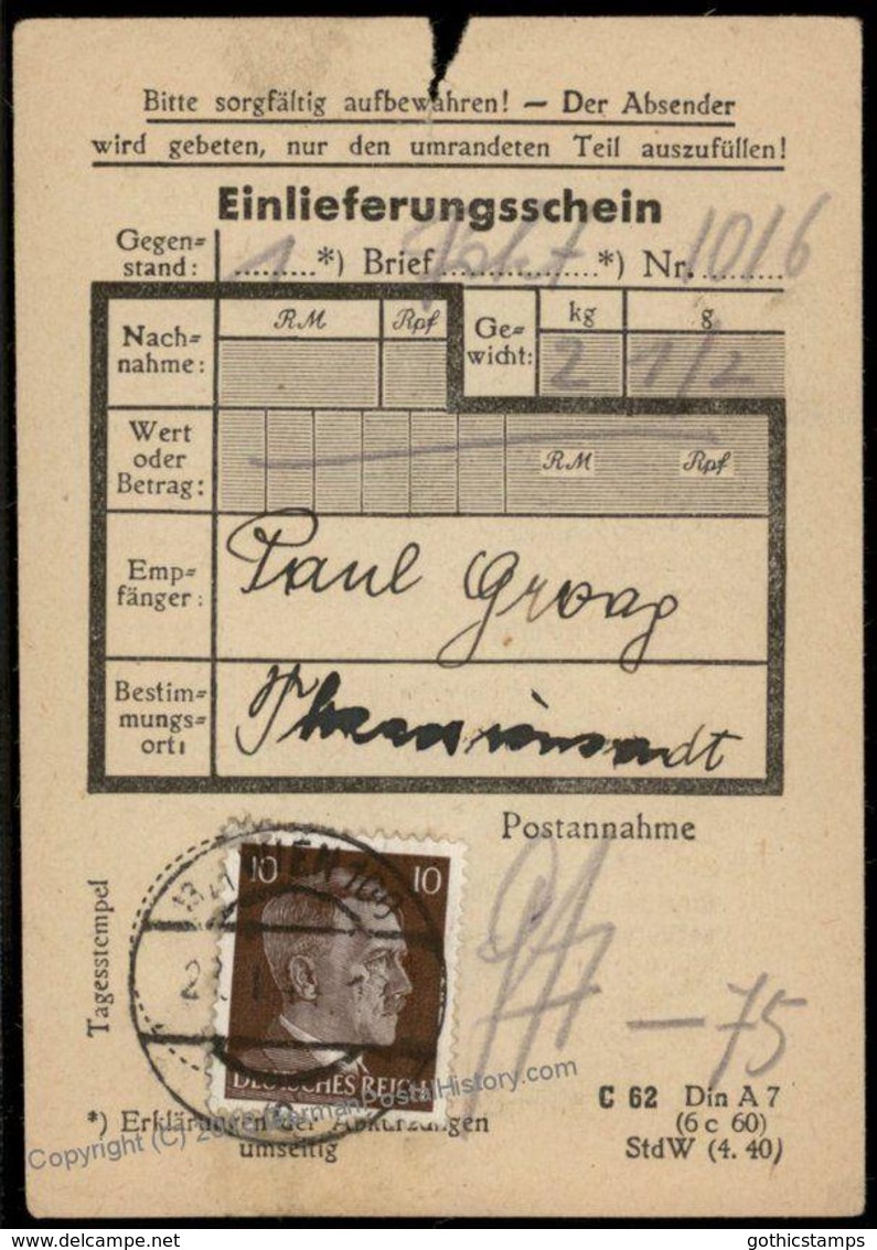 Germany Theresienstadt Ghetto Package Receipt Concentration Camp Mail 74806 - Other & Unclassified