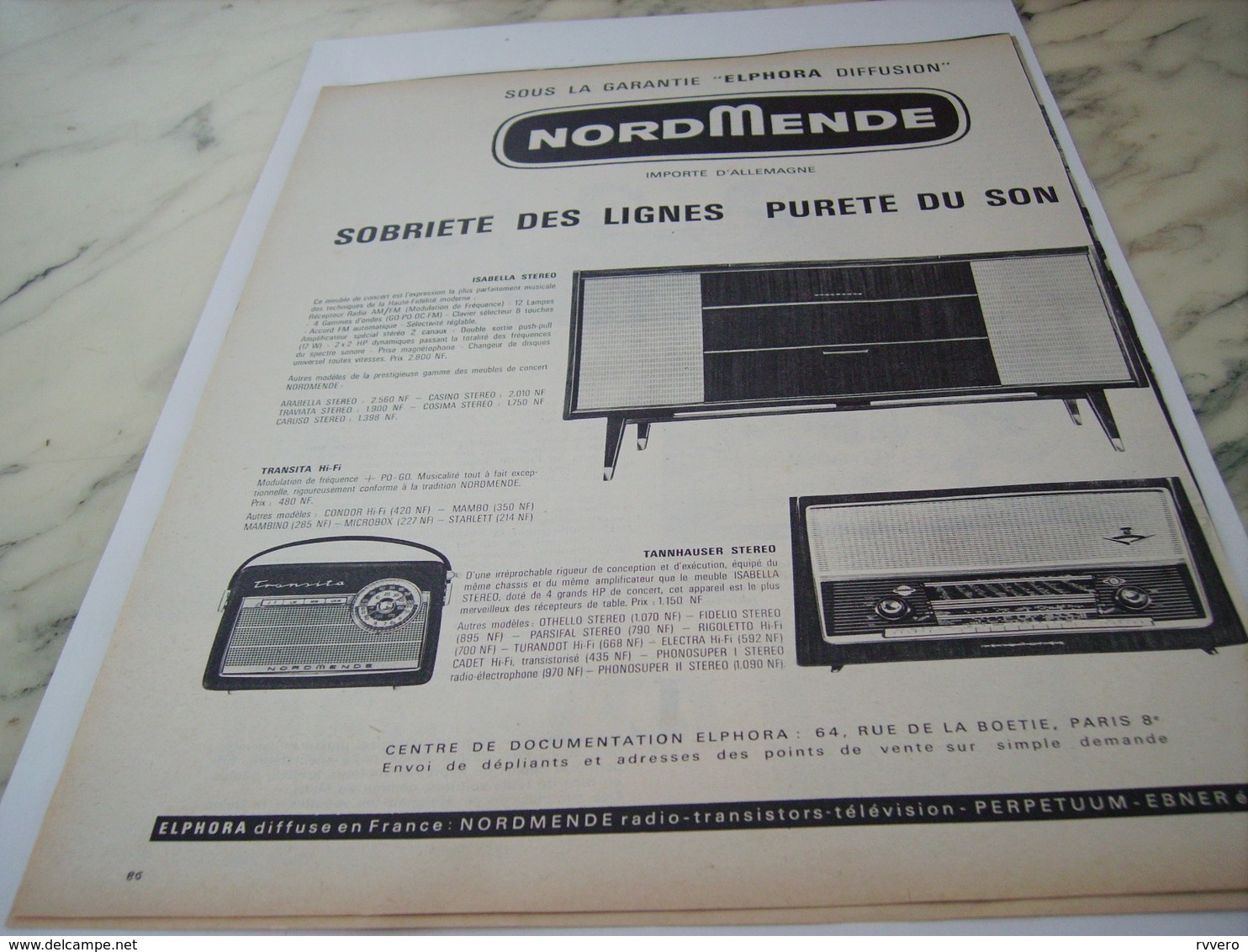 ANCIENNE PUBLICITE PURETE DU SON RADIO NORDMENDE 1961 - Sonstige & Ohne Zuordnung