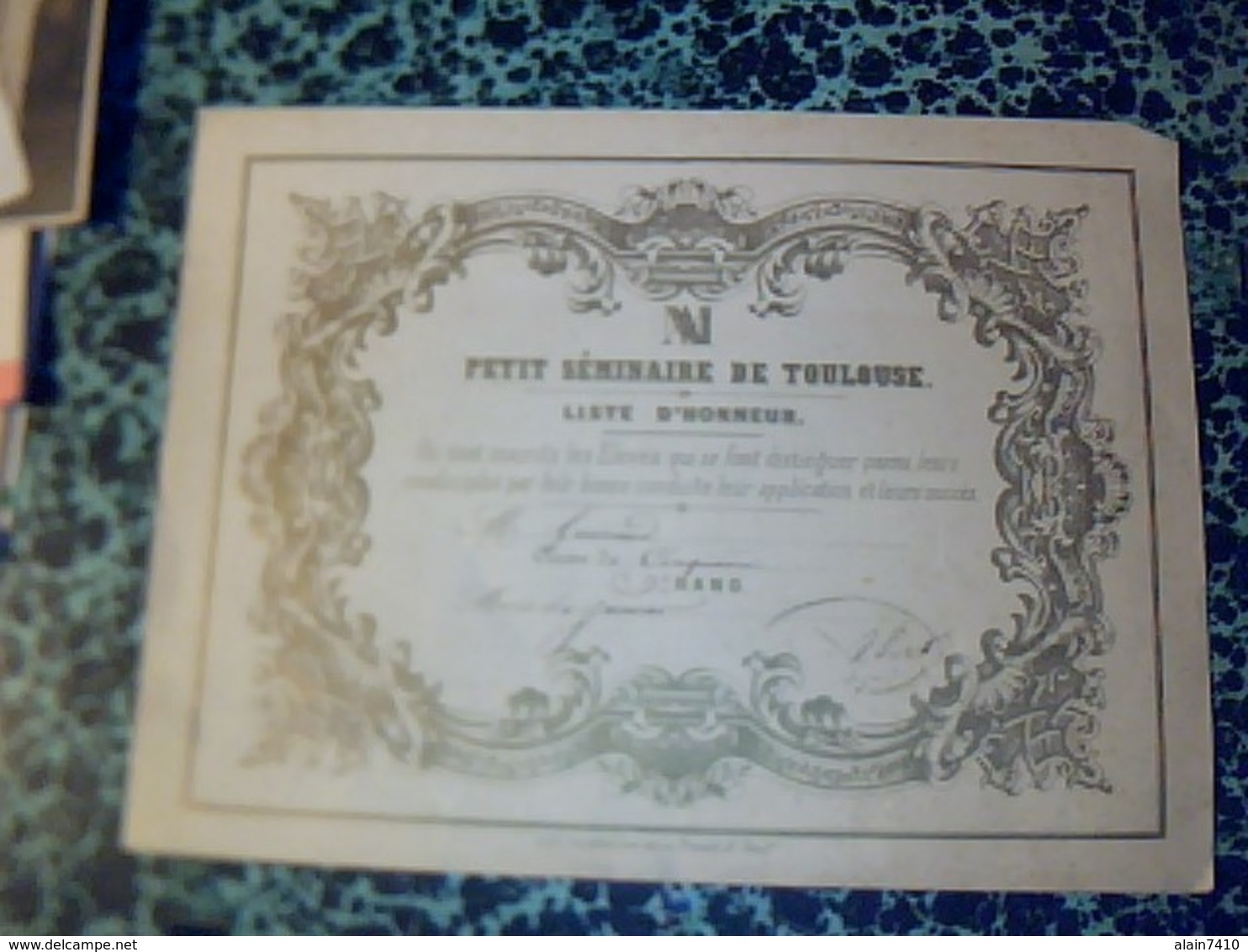 Document Scolaire Petit Seminaire De Toulouse  Billet De Recompense Liste D'honneur 3 Eme Rang D'un Elève De 5 Eme Annèe - Autres & Non Classés