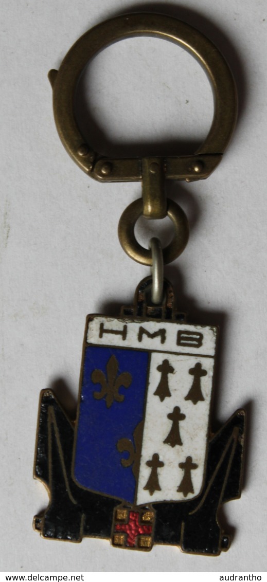 Rare Ancien Porte Clefs émaillé Hôpital Militaire Maritime De Brest HMB Augis Blason Hermines Bretagne - Autres & Non Classés