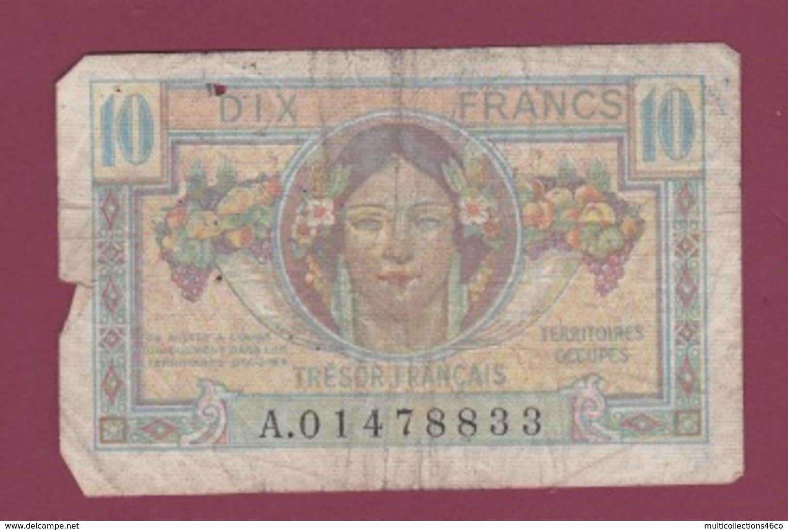 100619A - BILLET Trésor Français Territoires Occupés 10 Dix Francs A01478833 - Moisson Fauchage - 1947 French Treasury