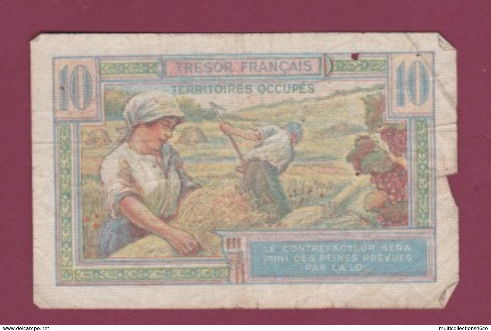 100619A - BILLET Trésor Français Territoires Occupés 10 Dix Francs A01478833 - Moisson Fauchage - 1947 Tesoro Francés