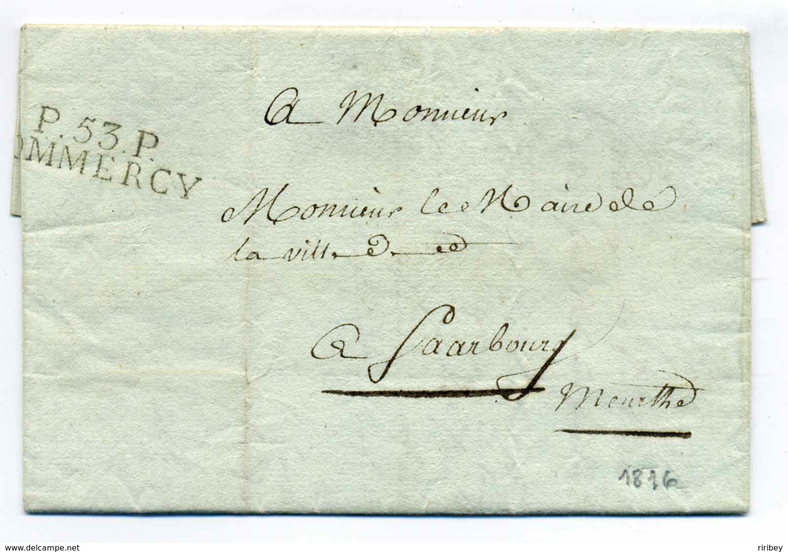 P53P COMMERCY - Entête Du Maire De La Ville De Commercy  / Dept De La Meuse  / 1816 / Côte 160€ - 1801-1848: Précurseurs XIX