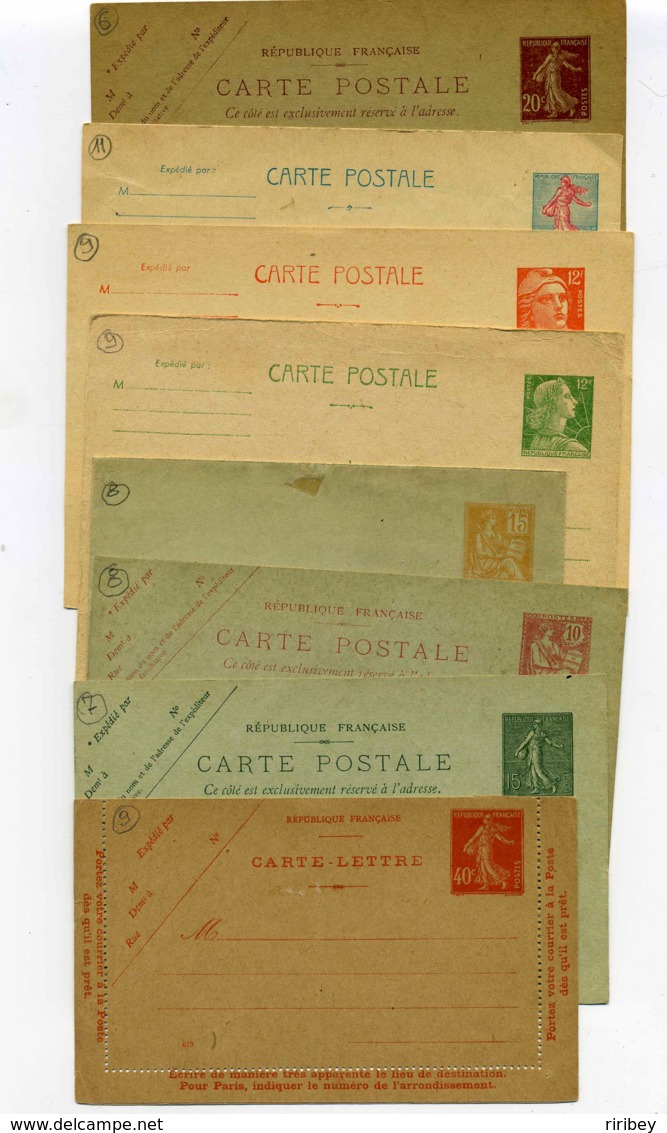 Lot De 8 Entiers Neufs / Semeuse, Mouchon,Marianne / Carte Lettre, Carte Postale, Enveloppe - Lots Et Collections : Entiers Et PAP