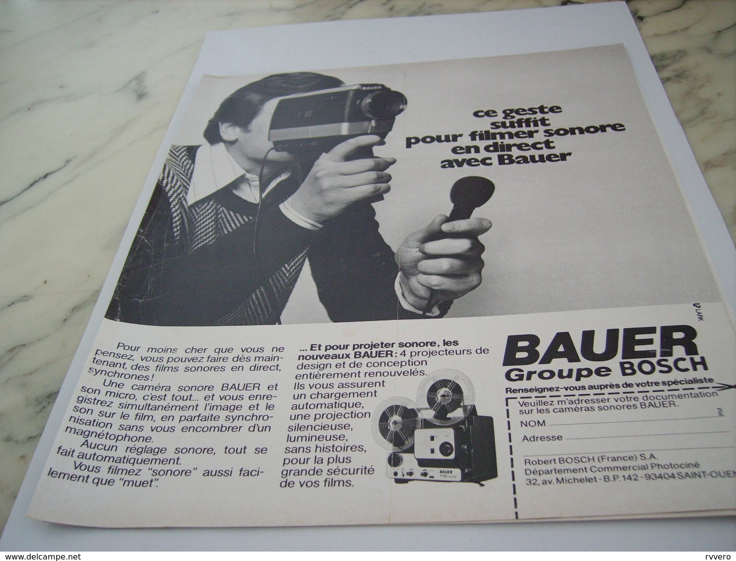 ANCIENNE PUBLICITE POUR FIMER SONORE CAMERA  BAUER 1975 - Autres & Non Classés