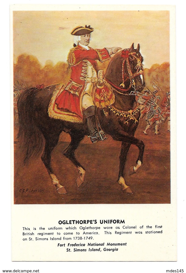 Colonel Oglethorpe's Uniform British Regiment Fort Frederica St Simons Island Georgia Postcard - Uniforms