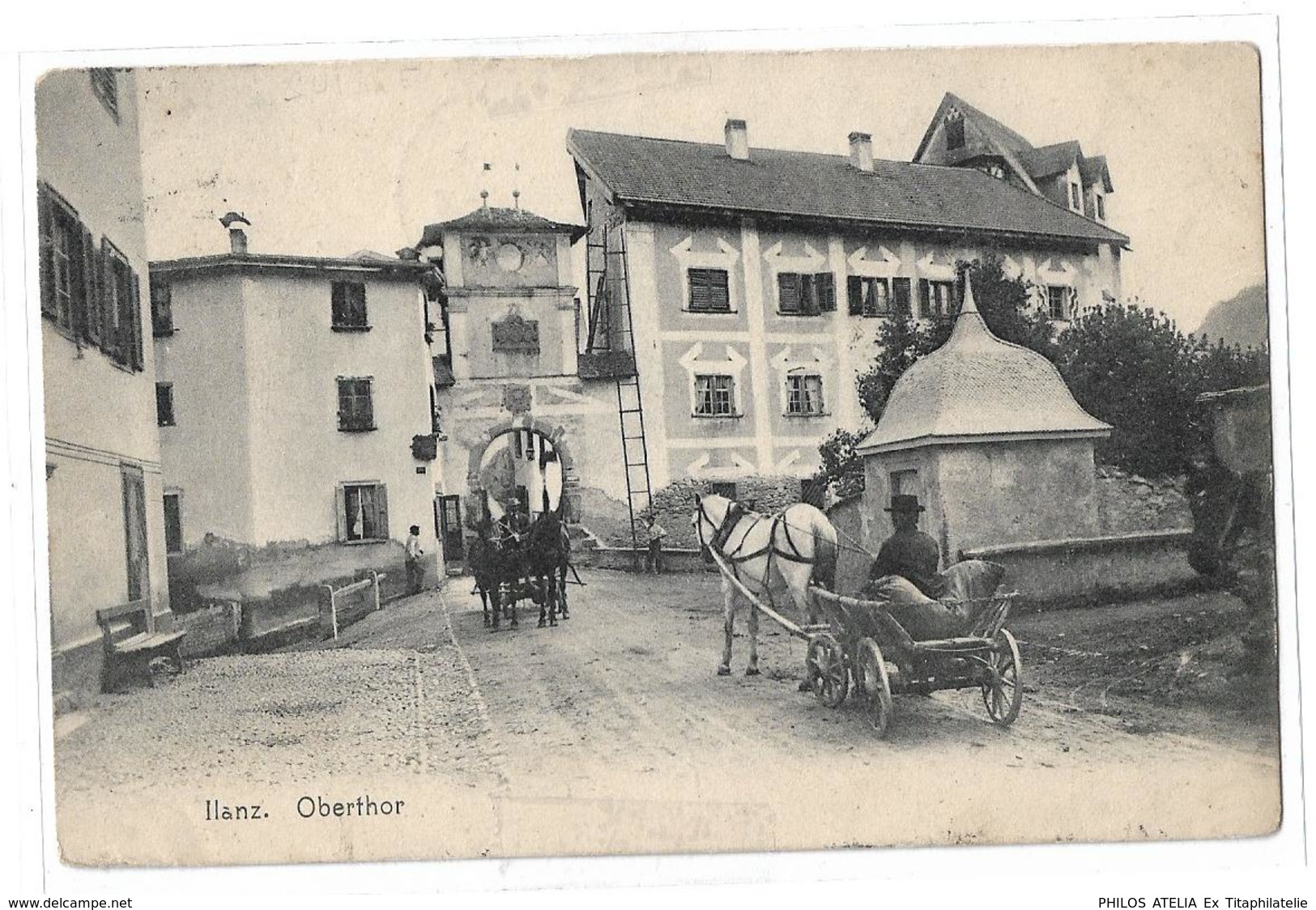 CPA Suisse Ilanz Oberthor Bel Attelage Voyagée 1909 Gebr Wehrli Kilchberg Zurich - Ilanz/Glion