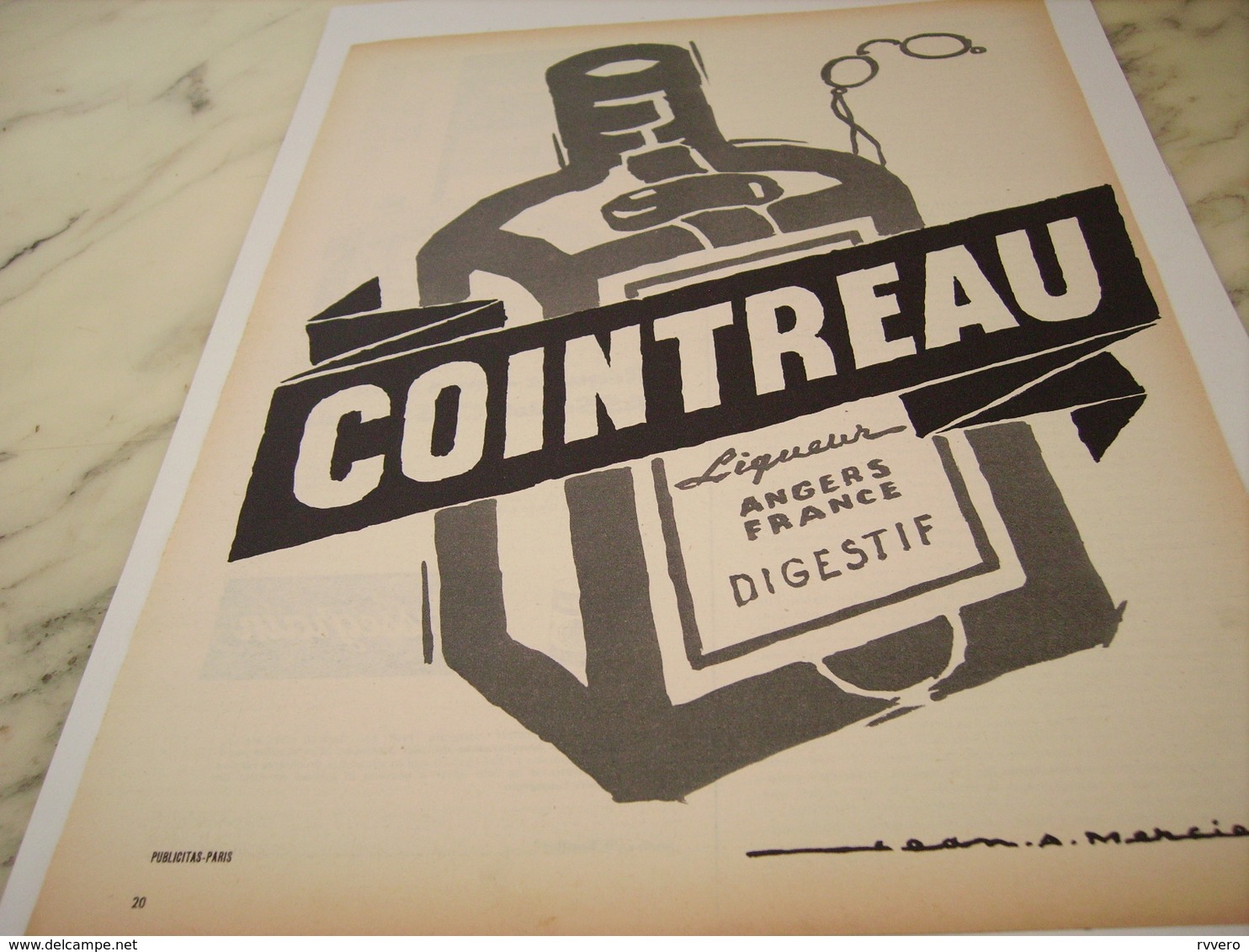 ANCIENNE PUBLICITE ANGERS FRANCE LIQUEUR COINTREAU 1957 - Alcools