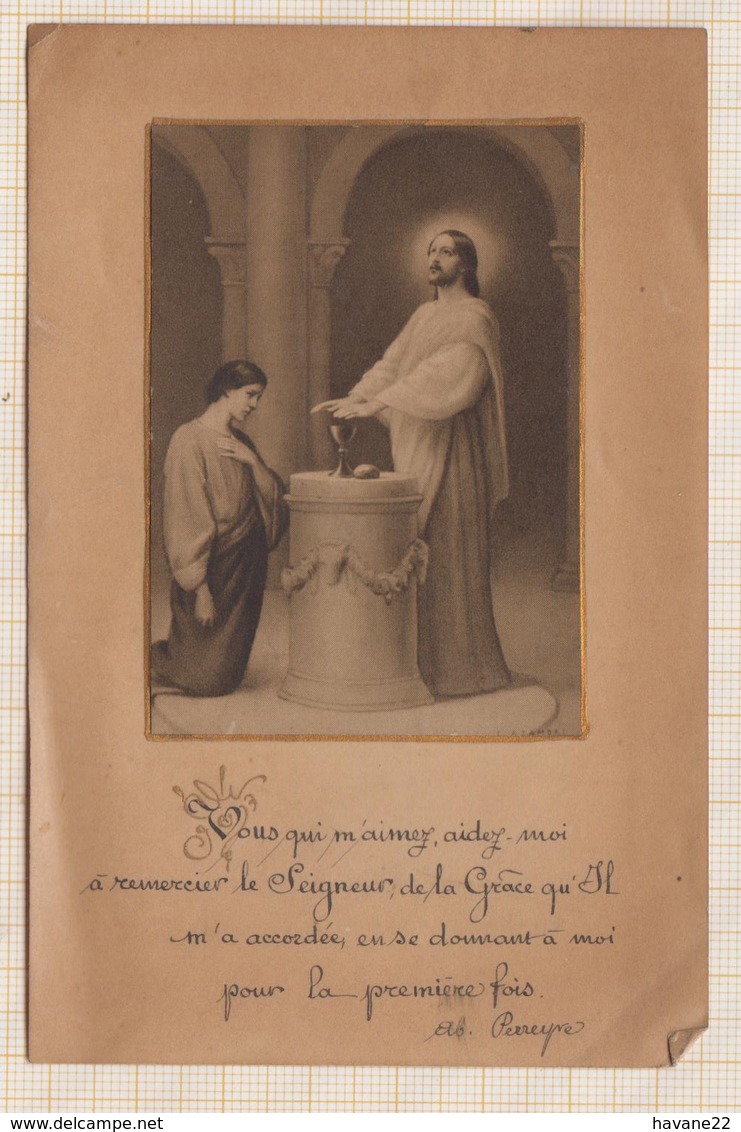 9AL1417 IMAGE PIEUSE RELIGIEUSE   COMMUNION BELBEZIER 1924  2 Scans - Images Religieuses