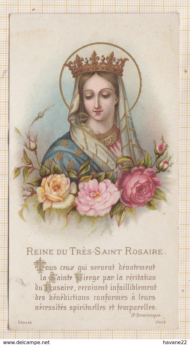 9AL1418 IMAGE PIEUSE RELIGIEUSE   REINE DU TRES SAINT ROSAIRE 1893  2 Scans - Santini