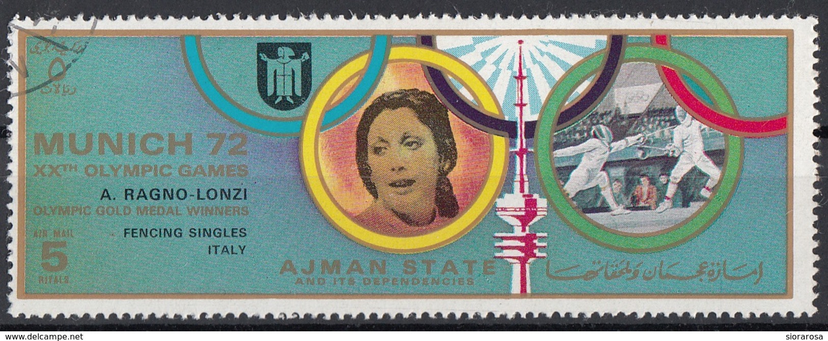 Ajman 1972 Mi. 1598 XX° Olympic Games Munich Monaco Winners Oro Gold Scherma Fioretto Antonella Ragno Italia Italy - Fencing