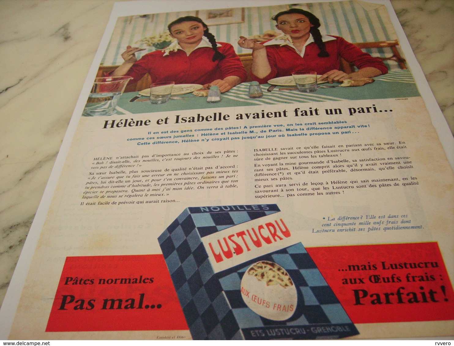 ANCIENNE PUBLICITE HELENE ET ISABELLE PATE  LUSTUCRU 1958 - Publicités