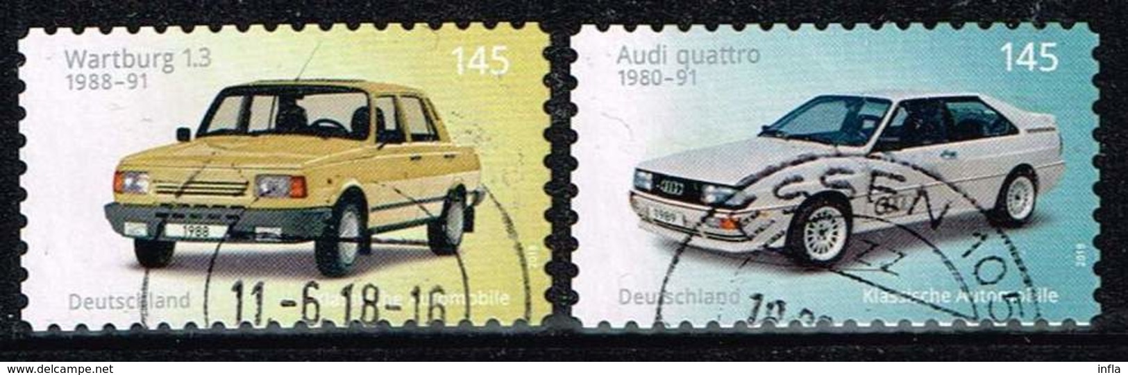 Bund 2018, Michel# 3378 - 3379 O Autos: Wartburg / Audi Selbstlebend Aus Markenset - Used Stamps