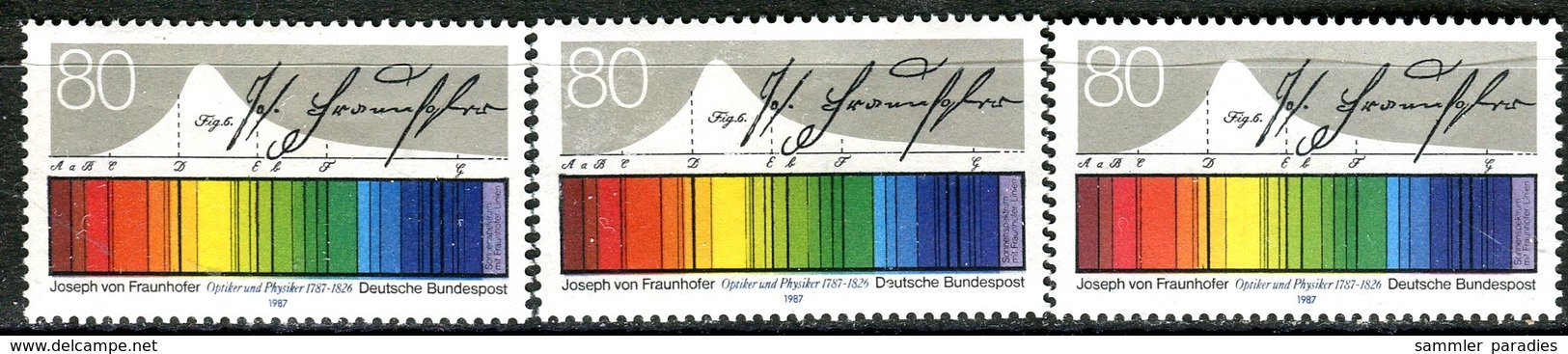 A13-06-1) BRD - 3x Mi 1313 - ** Postfrisch (D) - 80Pf   Fraunhofer - Nuovi