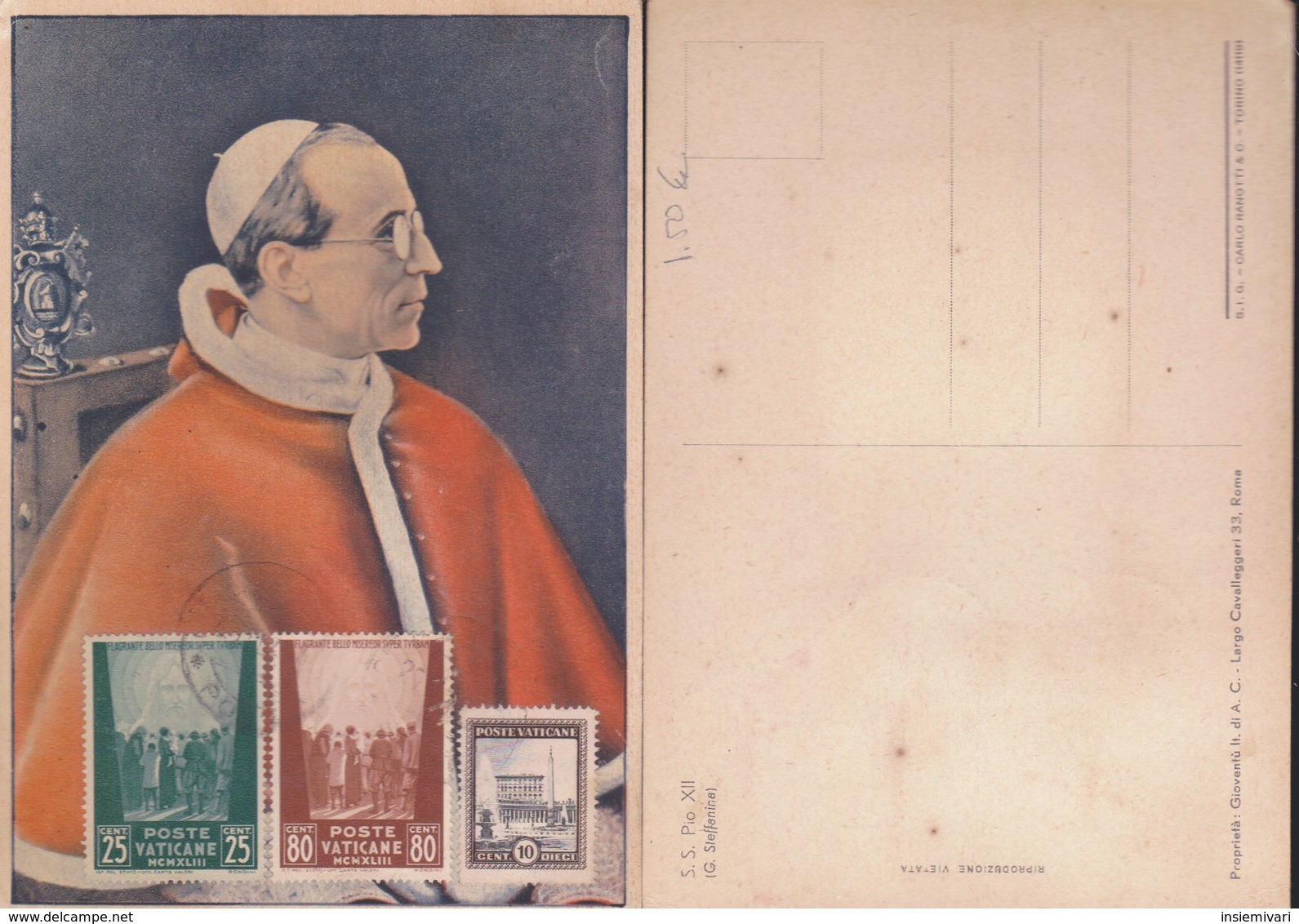 VATICANO CARTOLINA PIO XII AFFRANCATA E NON VIAGGIATA.+2 - Vaticano