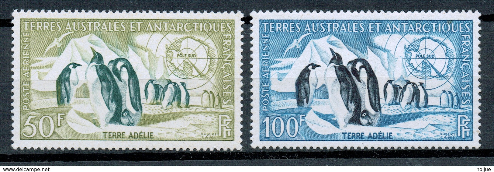 Französische Gebiete In Der Antarktis - TAAF Freimarken 1956 Yvert PA 1 Und 2 Pinguine Postfrisch MNH - Neufs