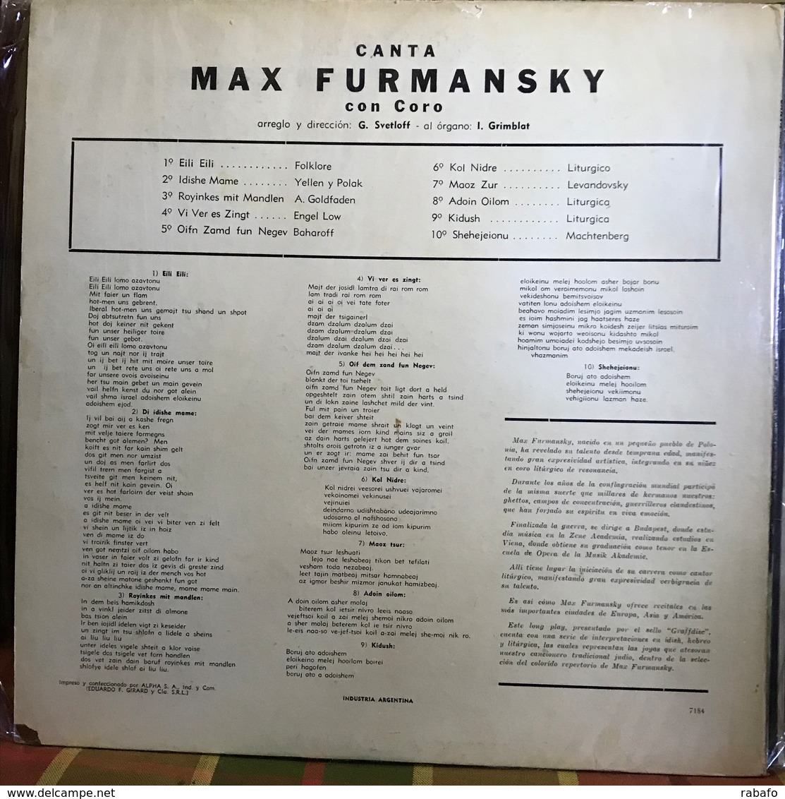 LP Argentino De Max Furmansky - Gospel En Religie